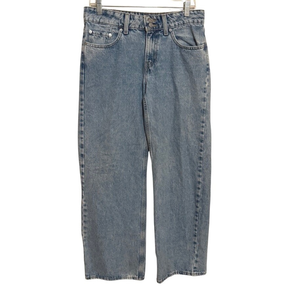 Levis Superlow Denim Jeans Wide Leg Women's Size 29 Med Indigo 2 Button Front